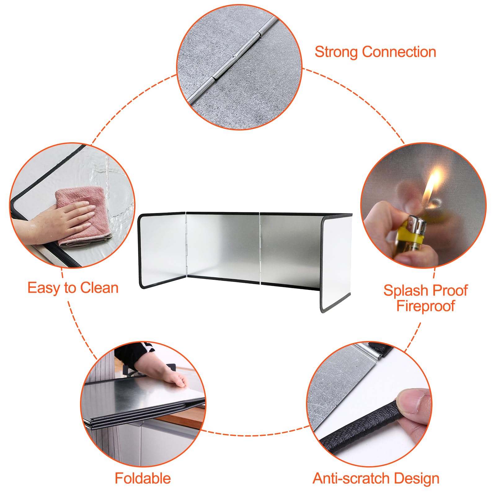 Fousenuk Spritzschutz Küchenrückwand, 4 Seitiger Spritzschutz Küche Faltbar | Anti Splatter Shield Faltwand, Platzsparender Klappbarer Fettspritzschutz für Küchen, Herd, Pfanne, Wand (76x29x30Cm)