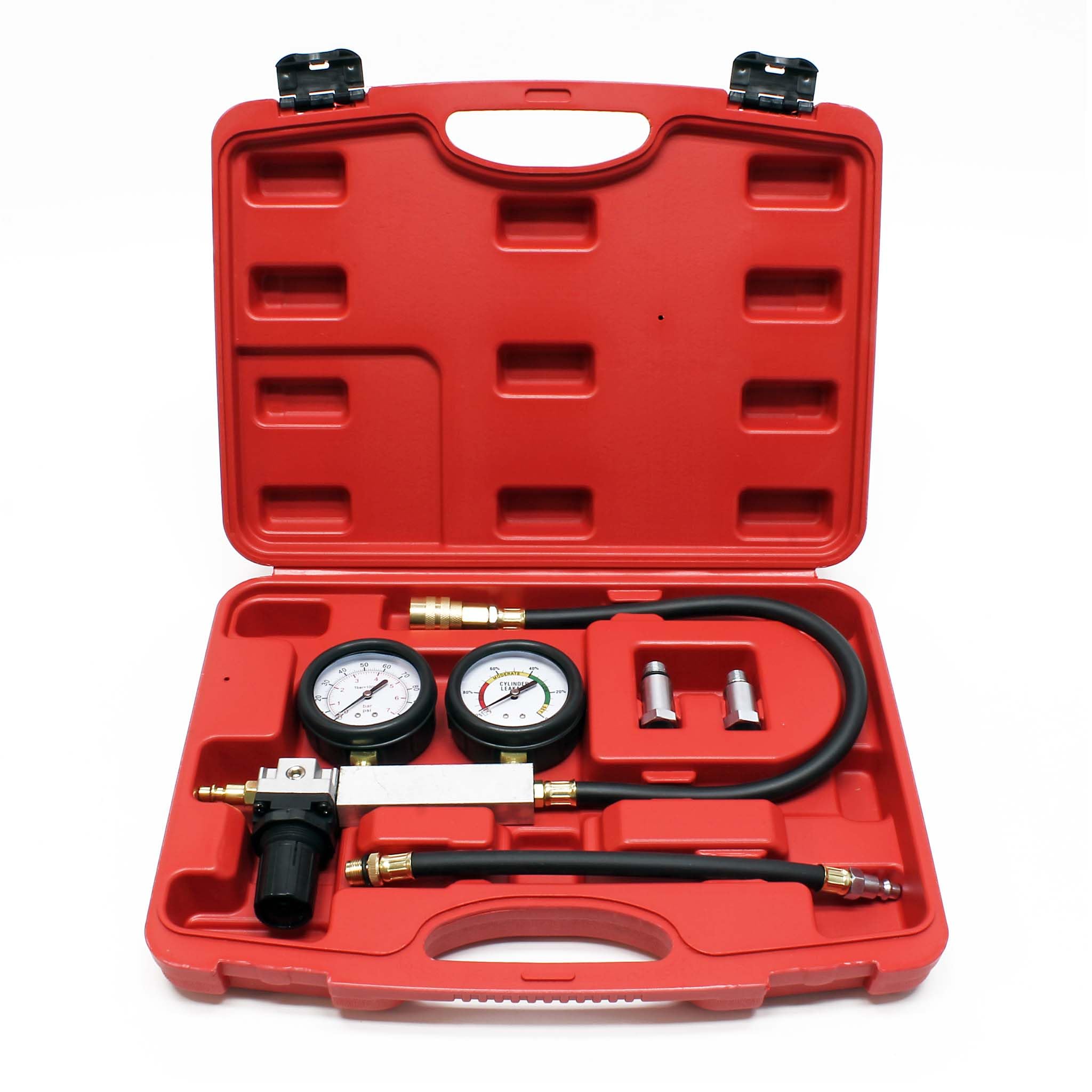 Wiltec Tester compressione motori a benzina, con adattatori, set per test di perdita del cilindro