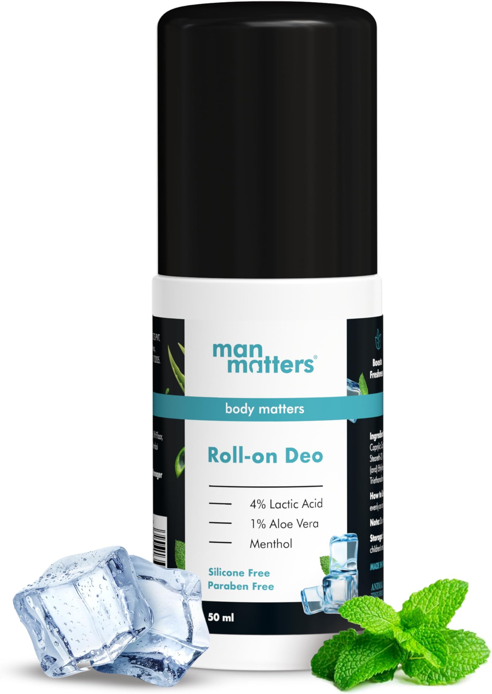 Underarm Deodrant Roll-on 50 ml | Long Lasting Cooling Freshness, Removes Bad Odour, Brightens Underarms | 4% Lactic acid, 1% Aloe Vera & Menthol | Suitable for Sensitive Skin