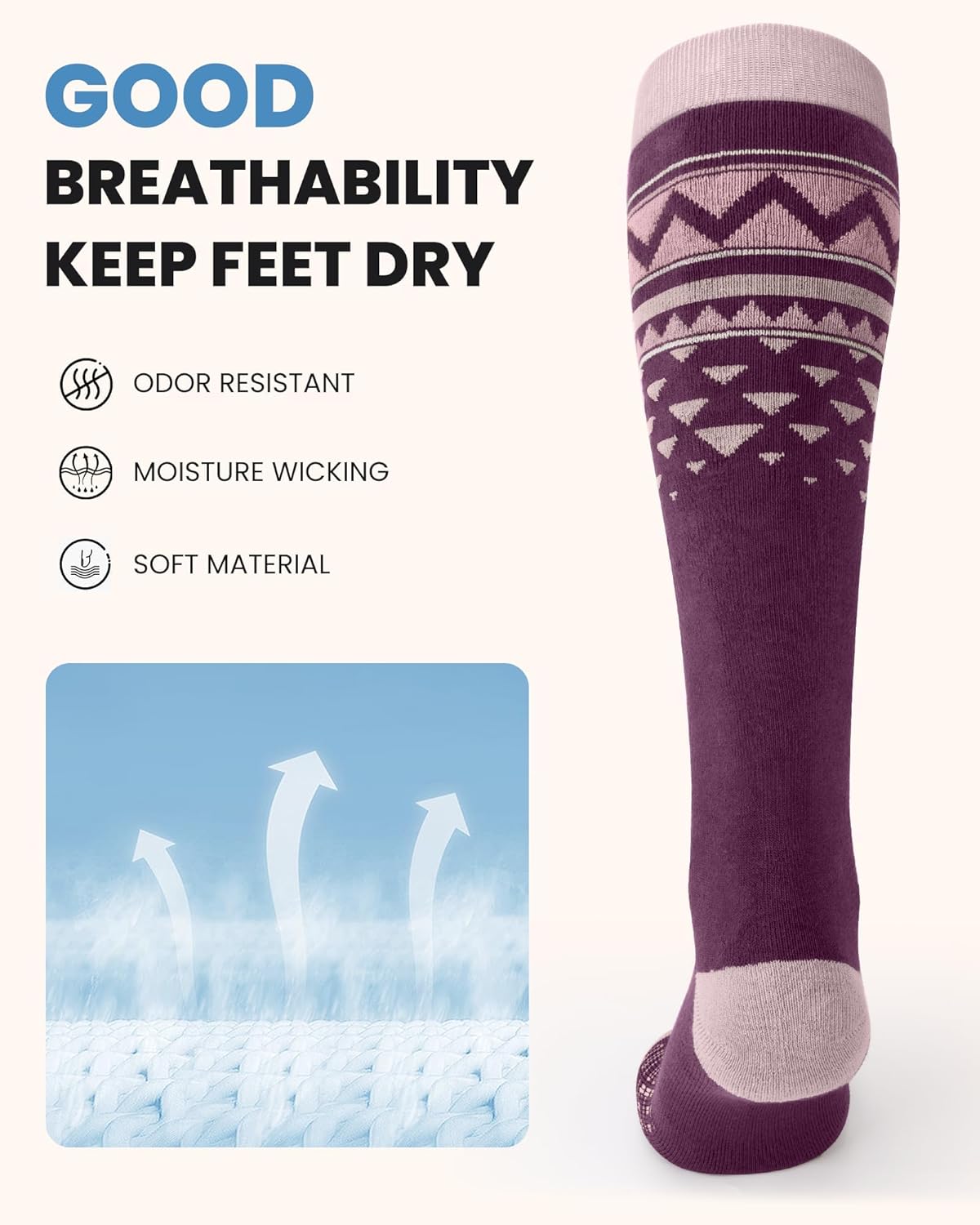 OutdoorMaster Ski Socks, Snowboarding Socks for Men & Women, Thermal Winter Warm & Breathable, Over The Calf Non-Slip Cuff - Image 3