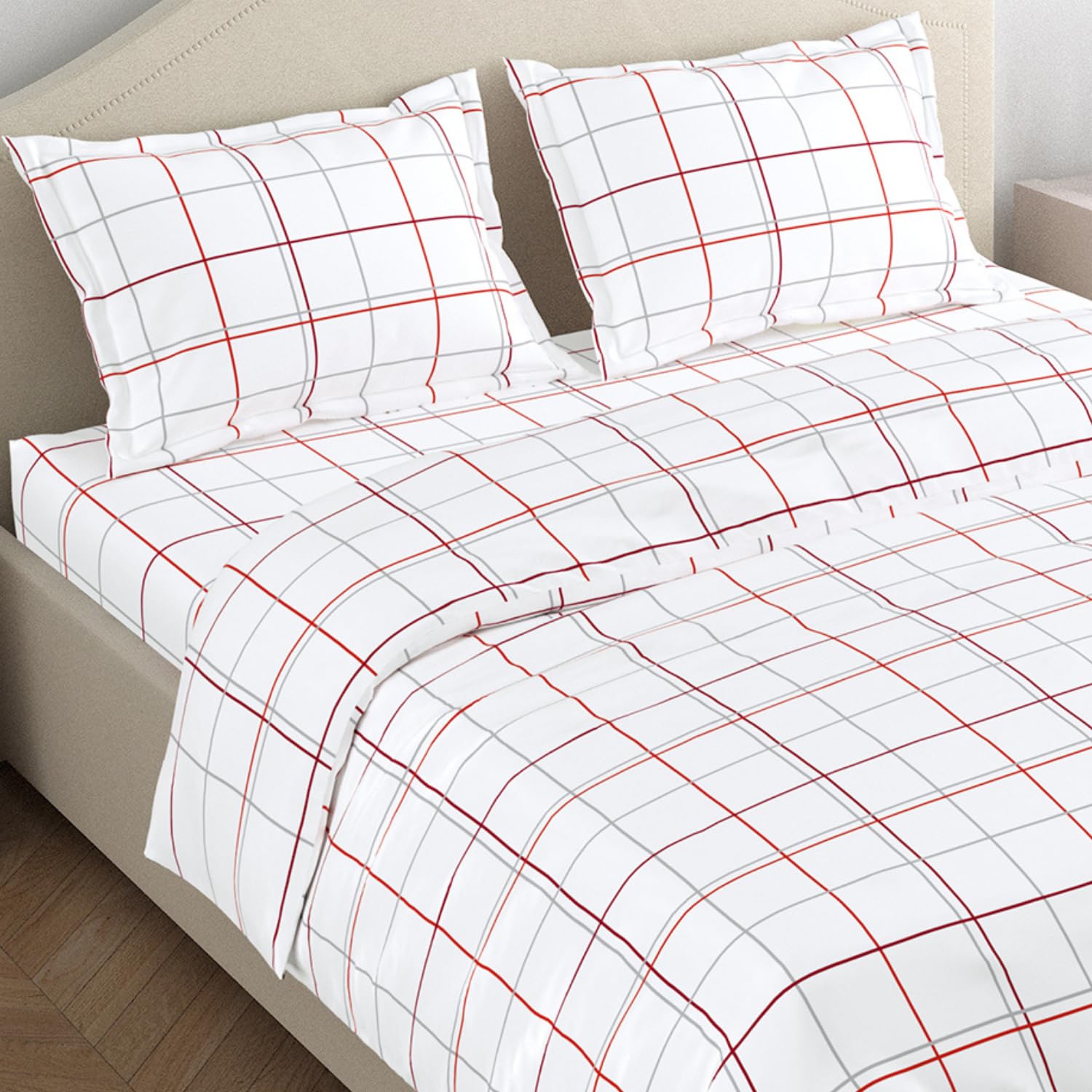 Haus & Kinder 100% Cotton Queen Size Bedsheet for Double Bed, 1 Cotton Bed Sheet Double Bed (90 X 100 Inches) with 2 Pillow Covers | 186 TC Bed Sheet Double Bed Cotton | White Grid (B0CXX954KR) Amazon Price History, Amazon Price Tracker