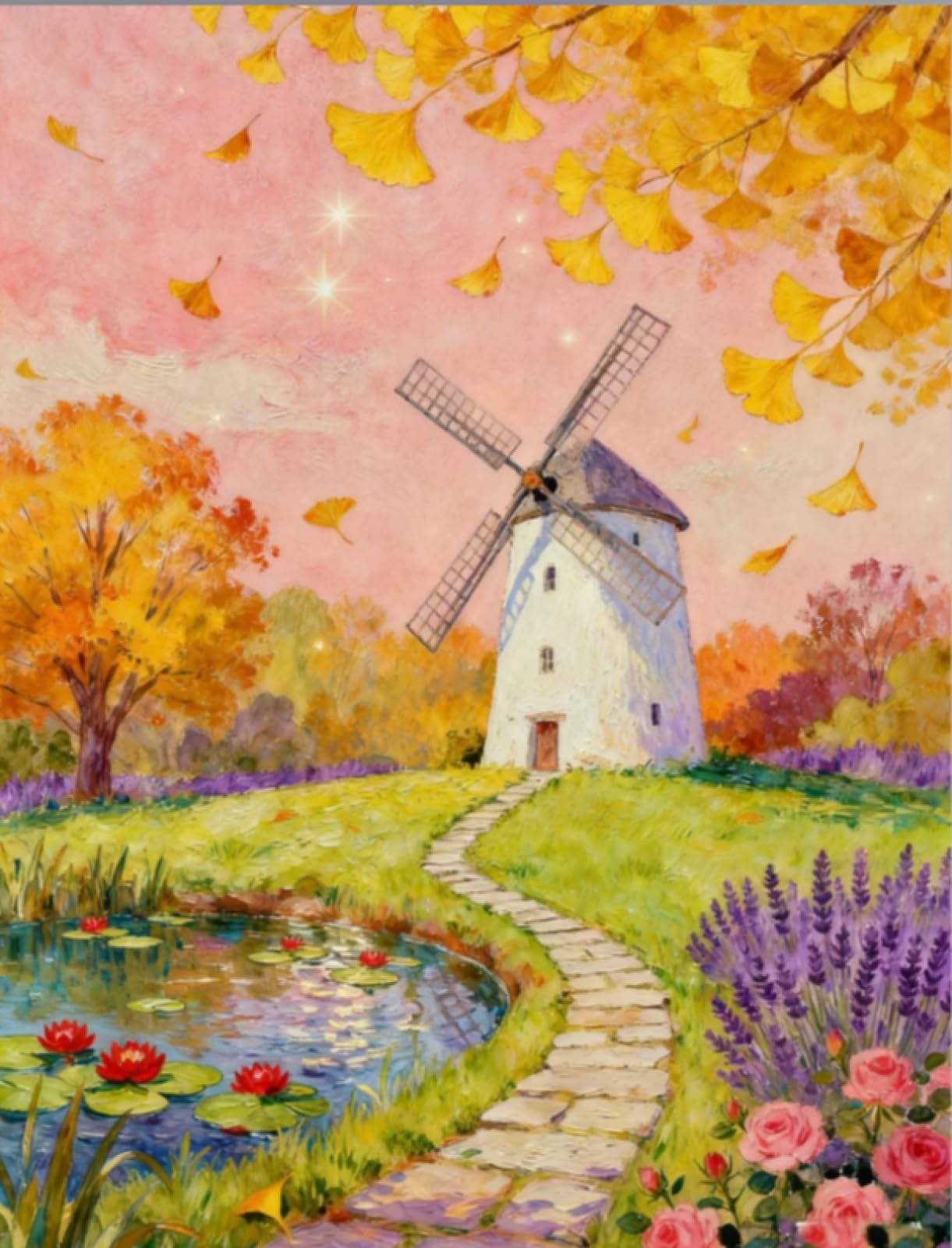 Stithej Stamped Cross Stitch Kit Autumn Windmill 11CT for Adult Beginners