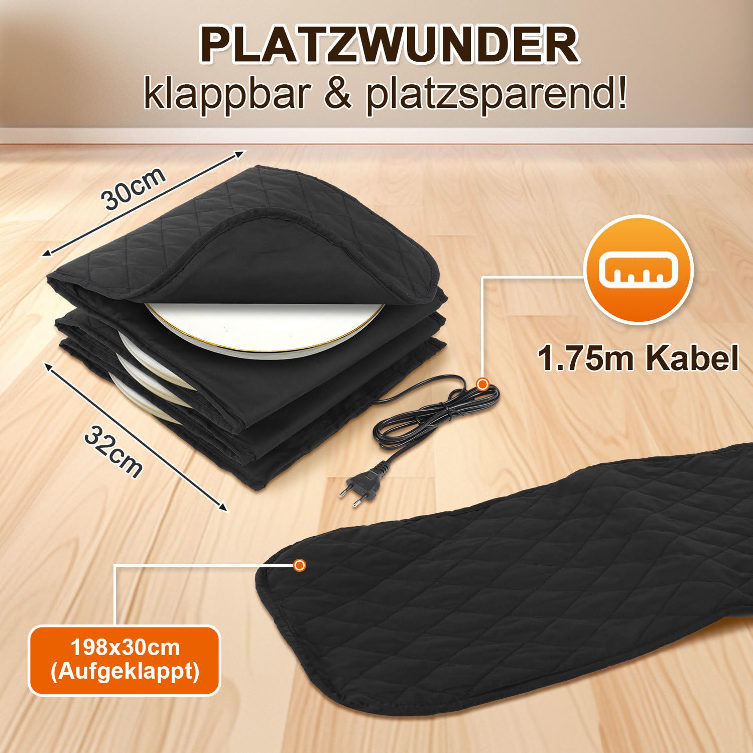 Chauffeur d'assiettes électrique XXL pour 12 Assiettes (jusqu'à 32 cm) - 200W–74°C, Chauffe Assiette Housse Lavable, Chauffage en 10 Min, Protection Contre la surchauffe[Noir]