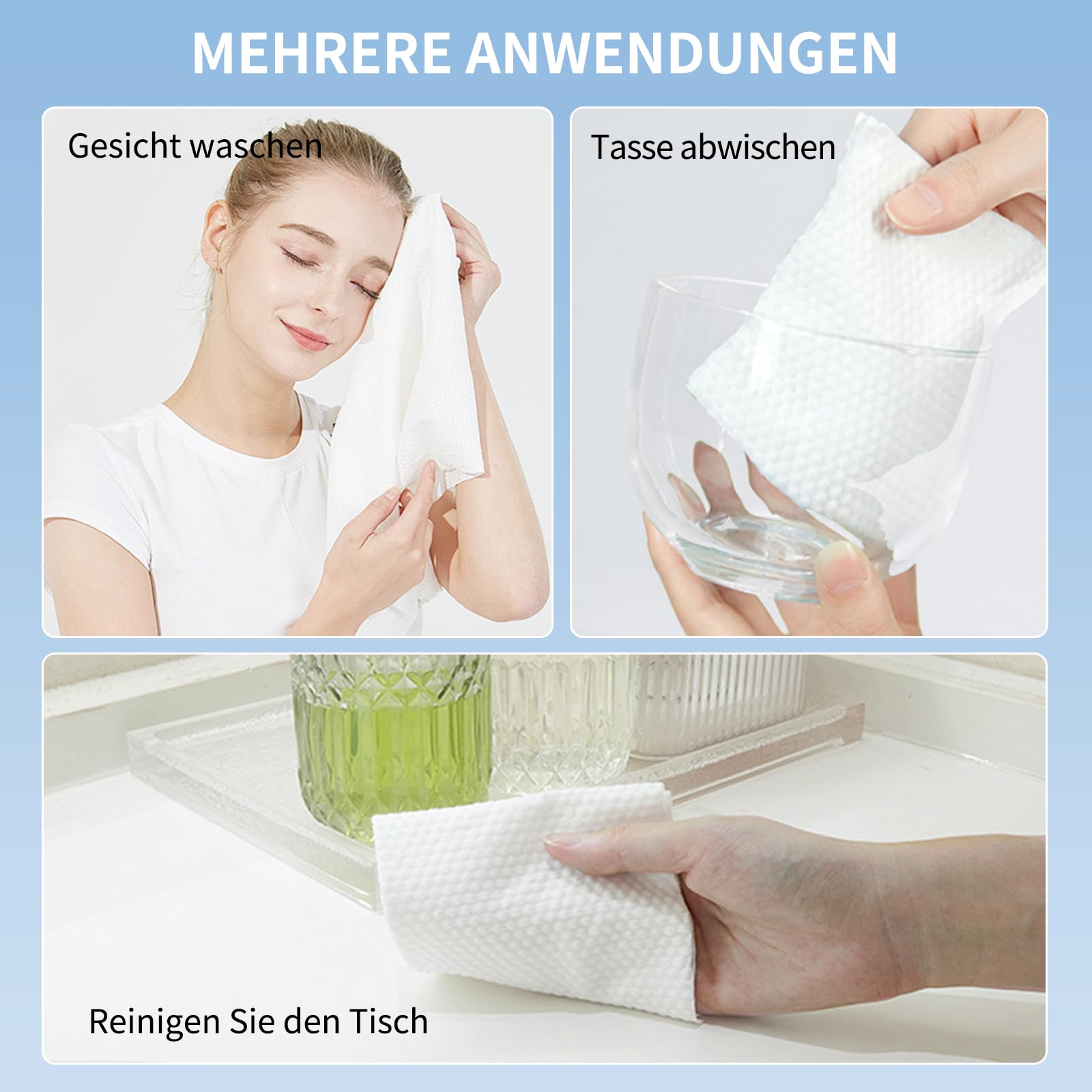 MSQ Lot de 60 serviettes jetables 100% biodégradables pour peaux sensibles | lingettes pour bébé, démaquillant, 25 x 30 cm