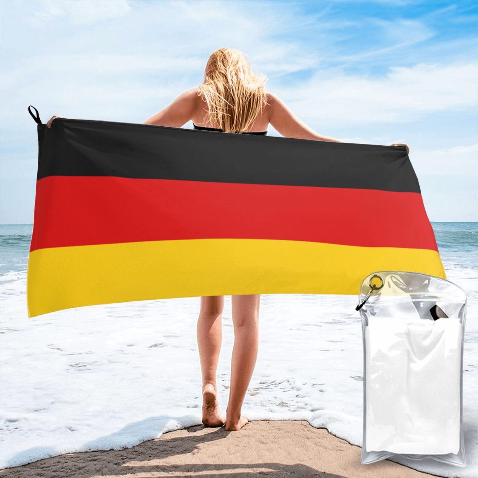 JBJGKHLP German Flag Print Quick Dry Portable Towel For Beach Camping Hiking Yoga Fitness Outdoor Adventures