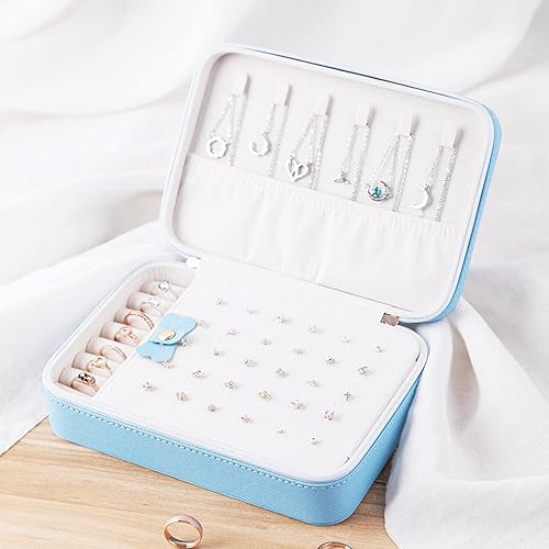 Miniatura 4 de SANQIANWAN Joyero de viaje de cuero de lujo para mujer, estuche de viaje portátil, anillos, aretes, collar, organizador multifuncional, regalo para