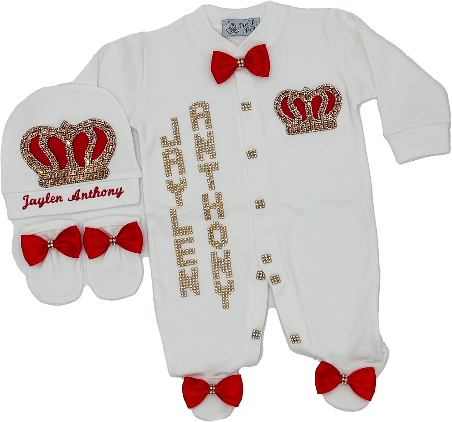 Personalized Luxury Infant Newborn Baby Boy Outfit – 3-Piece Cotton Set – Kingdom’s Treasure Newborn Set
