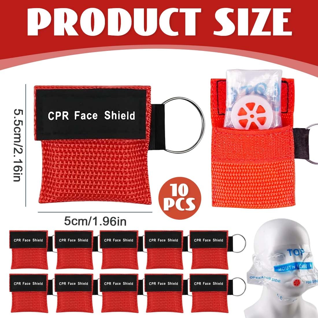 Pocket Mask 10 Pezzi Primo Soccorso Mascherina Respirazione Bocca A Bocca 5X5.5 Cm Rosso