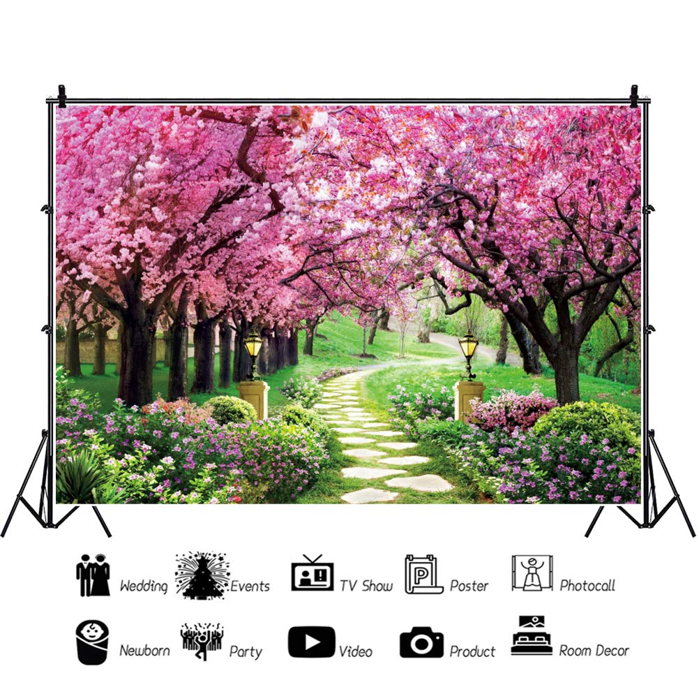 Sfondo Fotografico In Vinile 3x2,5 M Con Giardino Primaverile – Fiori, Alberi E Recinzione, Per Matrimoni, Compleanni E Ritratti