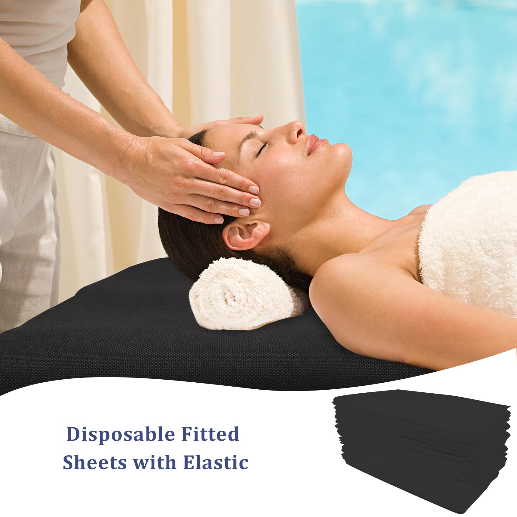 40 lenzuola usa e getta con angoli per lettino da massaggio, resistenti, elastiche, usa e getta, traspiranti, per spa, in tessuto non tessuto nero, 91 x 213 cm