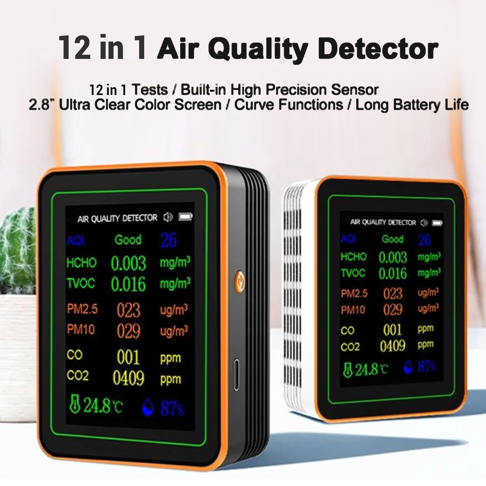 Monitor della qualità dell'aria, Rilevatore Interno Ricaricabile con CO2 HCHO TVOC PM2.5 per Uso in Auto in Ufficio Domestico (#2)