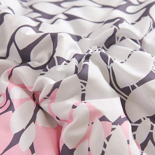Miniatura 6 de Koniroom Juego de edredón de 3 piezas, color rosa y gris, tamaño Queen, juegos de ropa de cama floral con estampado de flores rosas para mujeres,