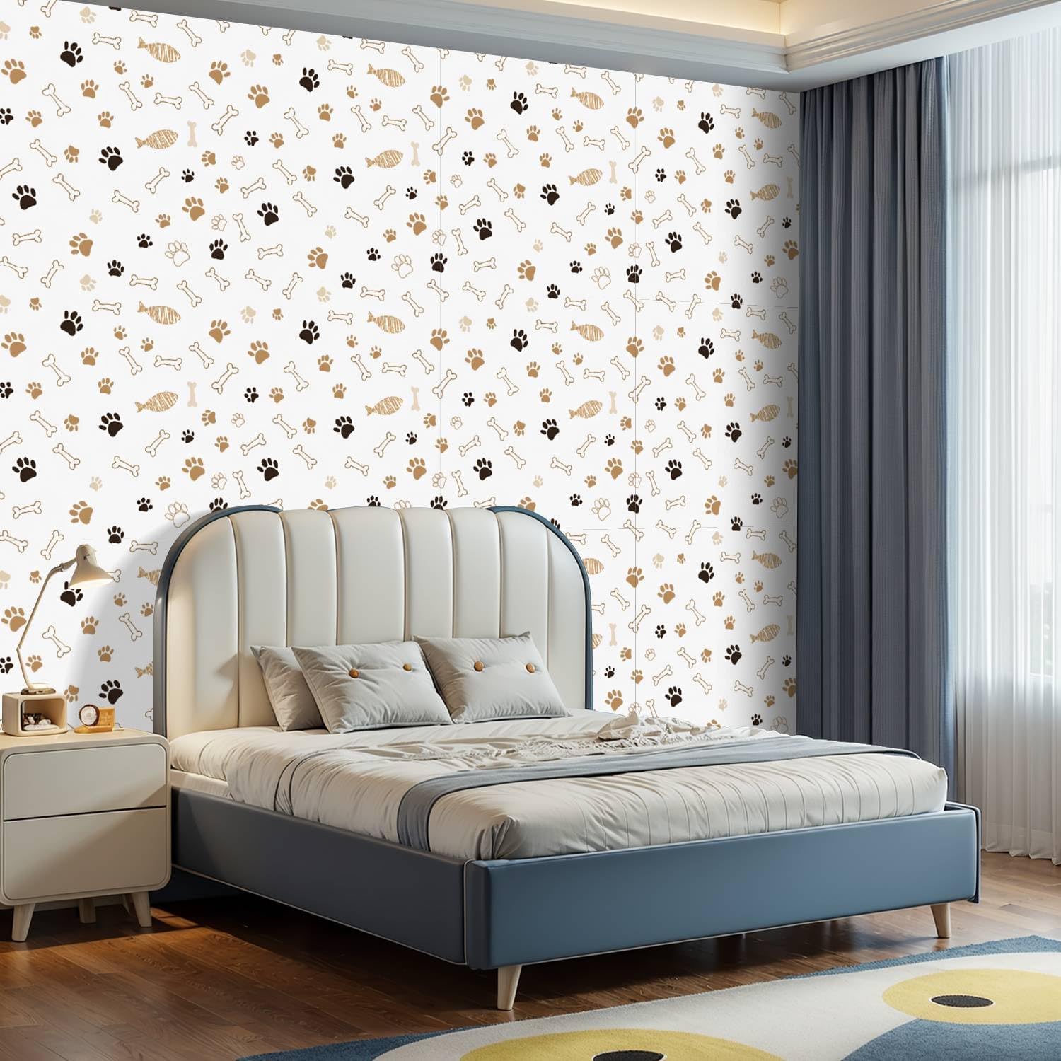Peel and Stick Wallpaper Wall Decor Contact Paper Removable 17.7"x118.1" Wall Paper Cute Paw Prints Bones Warm Earth Tones for Classroom Bedroom Desk Cabinets Drawers Kitchen