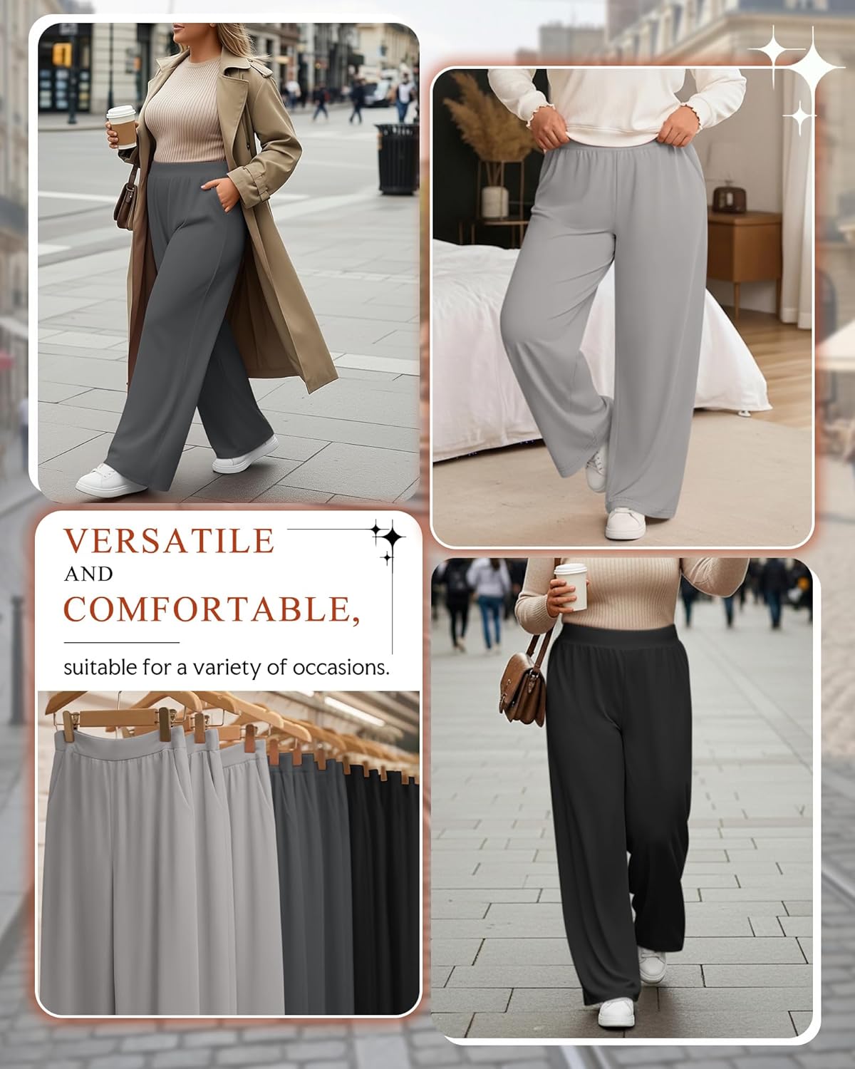 3 Pack Women's Plus Size Fleece Sweatpants Wide Leg Thermal Lounge Pants Pockets Elastic Waist Warm Trouser Jogger - Image 4