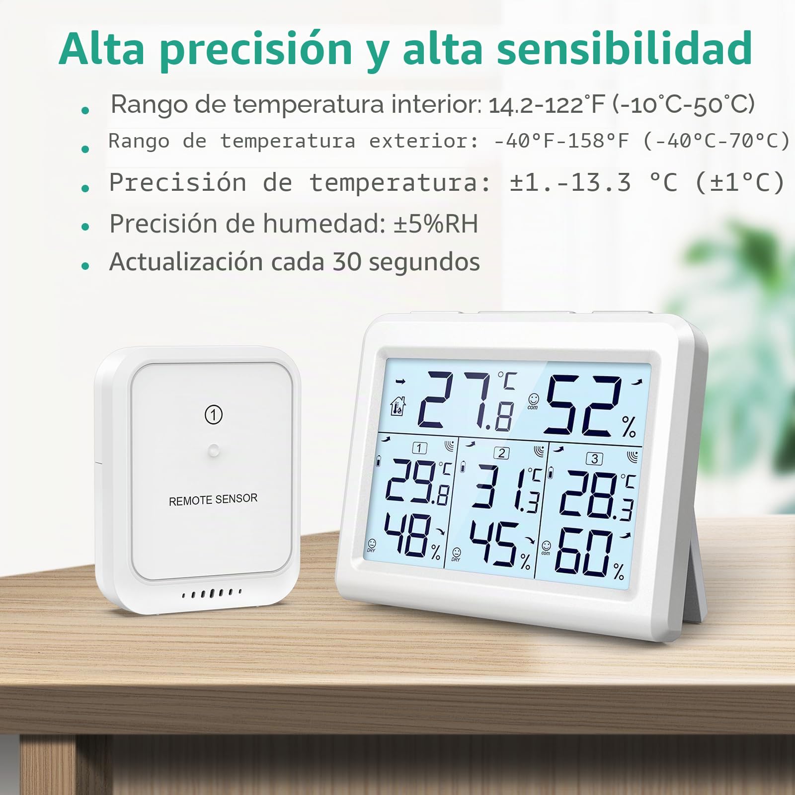 ORIA Termómetro Higrómetro Interior Exterior, Medidor Temperatura y Humedad con 3 Sensor Remotos, Digital Termohigrómetro Inalámbrica con Retroiluminación & Nivel de Comodidad, Min/Max Registro