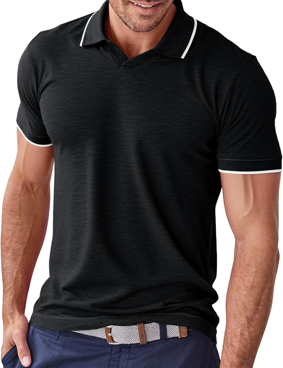 Runcati Mens Knit Polo Shirts Short Sleeve Classic Golf T Shirts Casual Vintage Old Money Tops