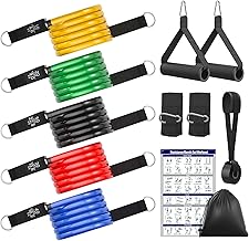 Fokky Fitnessbänder Resistance Bands Set, 5 Widerstandsbänder Expander Tube Bands, Gymnastikband mit Türanker, Griffe, Knöchelriemen, Fitnessband Ideal für Pilates, Muskelaufbau