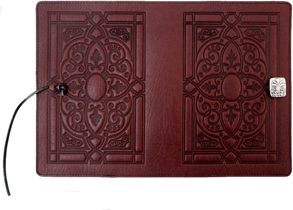 Modern Artisans Florentine Embossed Leather Writing Journal, Wine Color, American Made, 6 x 9-inch + Refillable A5 Hardbound Insert