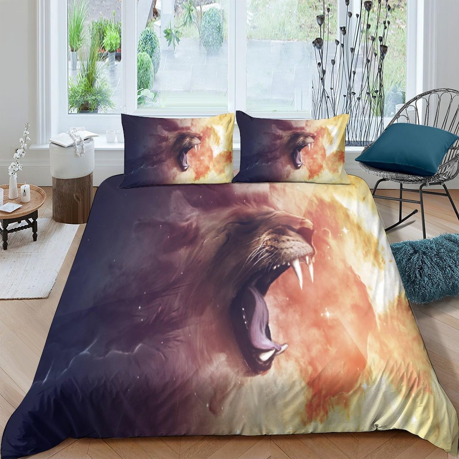 Ctjqhvkz Style-9 3D Printed Lion Roaring Fitted Sheet Microfiber Soft Breathable Fire Mane Bed Cover For Bedroom Dorm Decor Single（135X200cm）