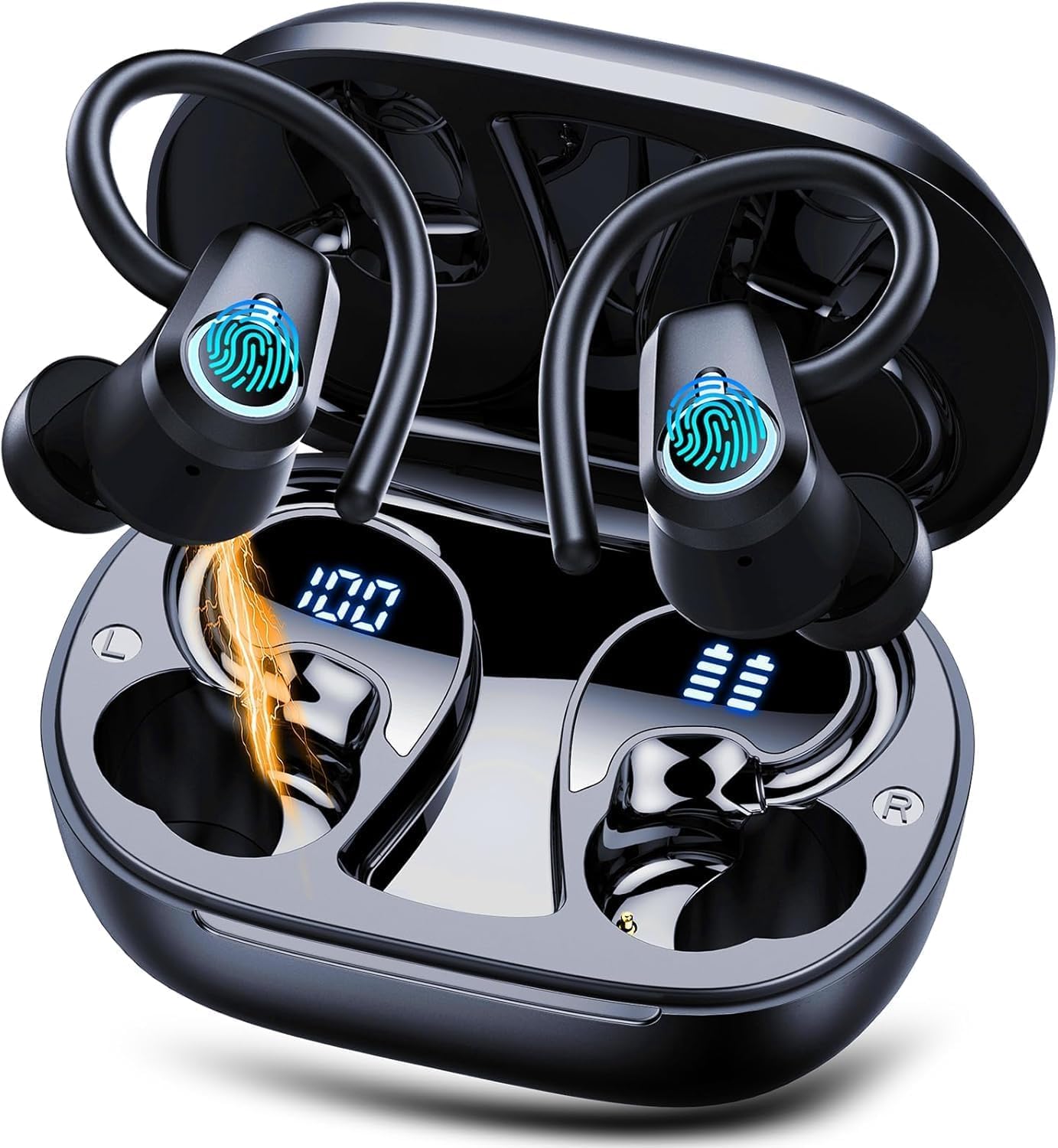 Auriculares Inalambricos Deportivos, Auriculares Bluetooth 5.3 con HD Mic HiFi Estéreo, 50H Cascos Inalambricos Bluetooth con Cancelacion Ruido ENC, Pantalla LED, IP7 Impermeable Cascos para Running