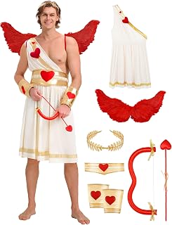 Cupid Costume Men 7PCS Valentines Cupid Outfit Romantic Men’s Love Costumes with Wings Bow Arrow for Party Halloween