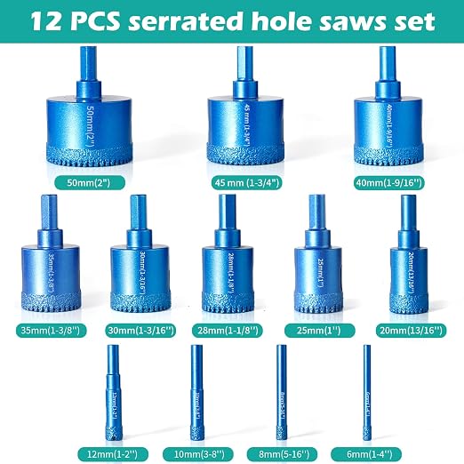 Kit 12 piezas brocas sierra de agujeros con punta de diamante miniatura 2