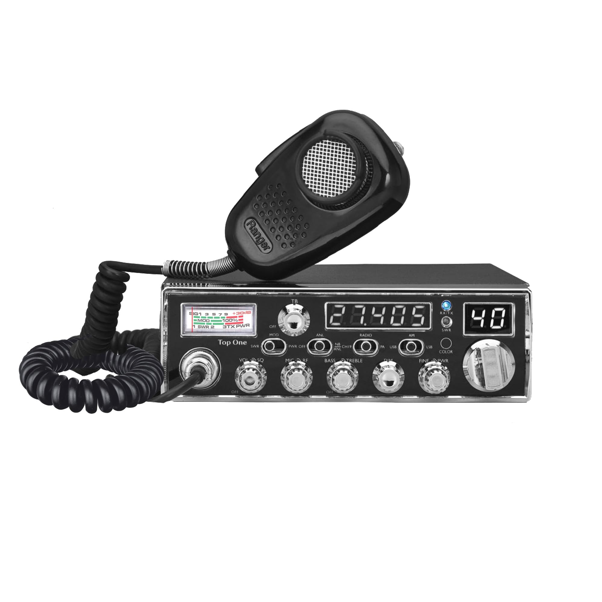 Texas Ranger TRE Top One SSB Compact CB Radio for Truckers | 12W PEP Sideband (USB/LSB) | Built-in SWR Meter & Frequency Counter | 40 Channel AM/SSB Transceiver | SRA-198NC Noise Cancelling Mic