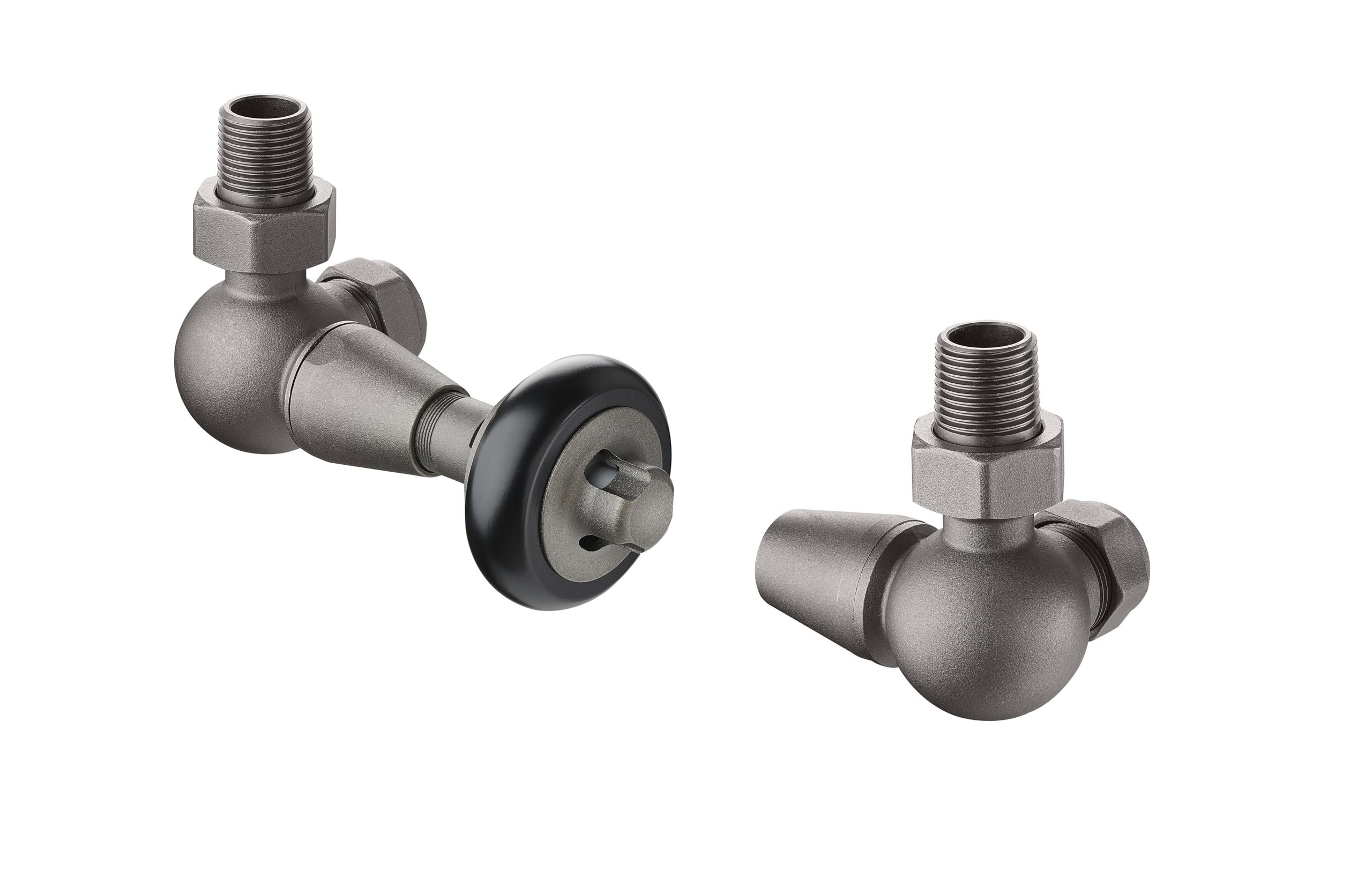 Terma - Traditional Radiator Valve and Lockshield Set - Brass - 3 Axis - Pewter Grey