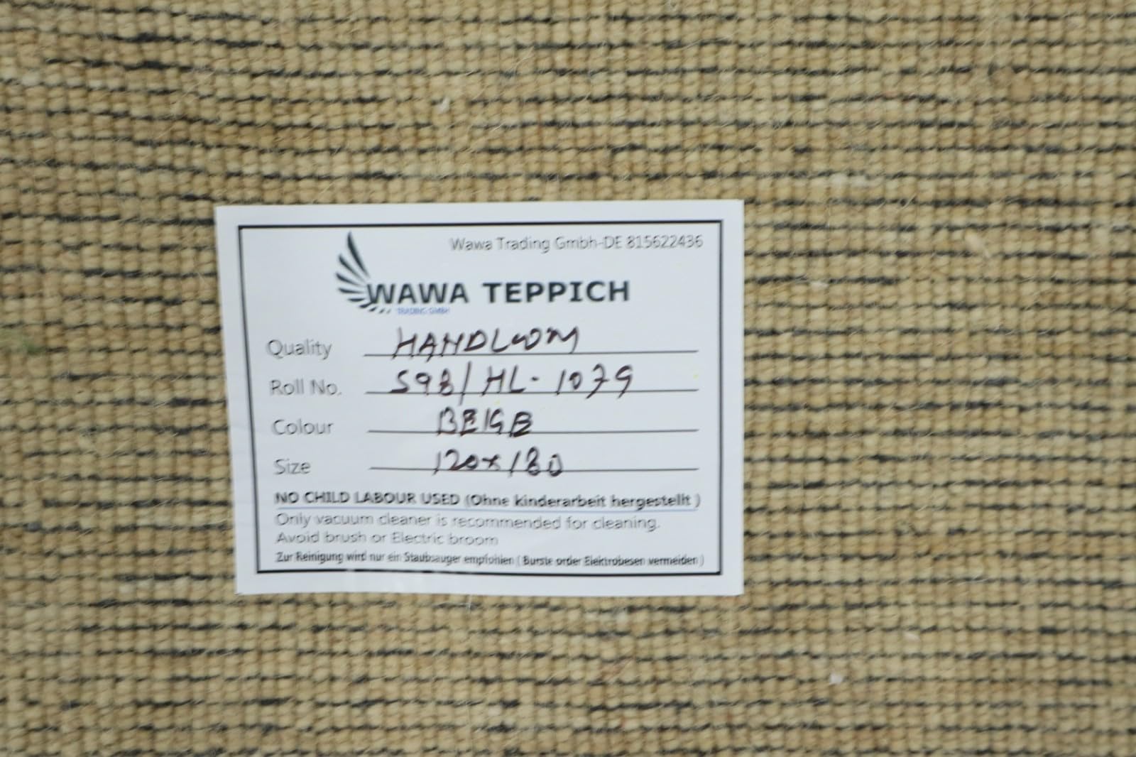 HL1079 Tapis Gabbeh tissé à la main 100 % laine - Beige uni - 120 x 180 cm
