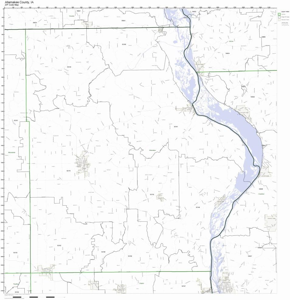 Working Maps Allamakee County, Iowa IA ZIP Code Map Not