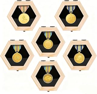 BiJun Medal Display Case, Medal Display Case Hanger Shadow Box for Medals Race Medal Display of Sports Medals Track Field Spartan Races Running Marathons (Natural Wood Color 6PC)
