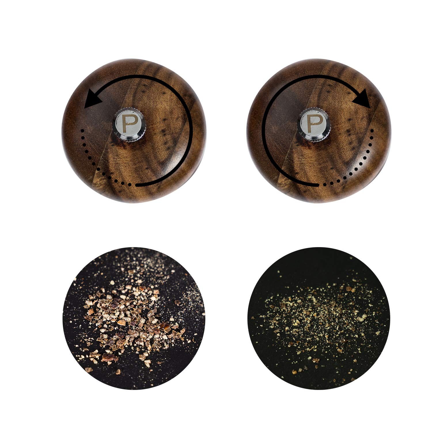 Salz- und Pfeffermühle Set, Gewürzmühlen 2er-Set, Salz und Pfeffer Mühle aus Akazienholz mit Keramikmahlwerk, H 30 cm