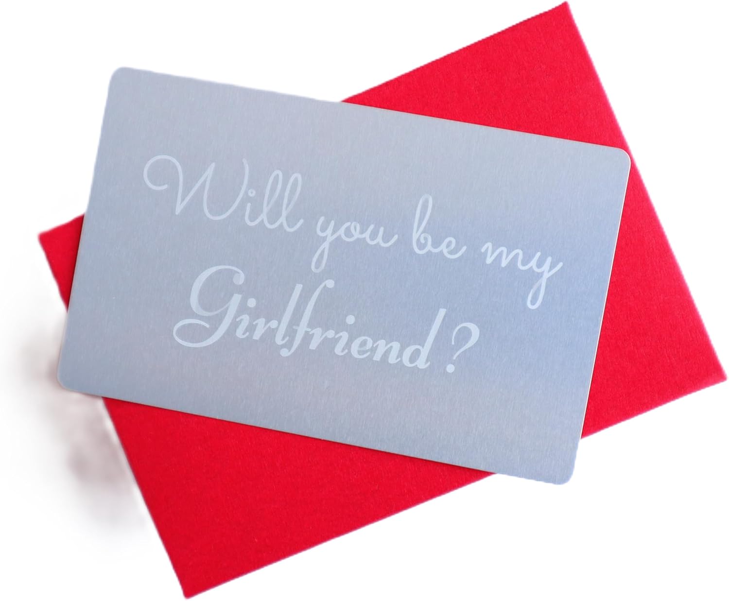 Will You Be My Girlfriend?, Gray Elegant Proposal card for her, simple and powerful proposal with red envelope
