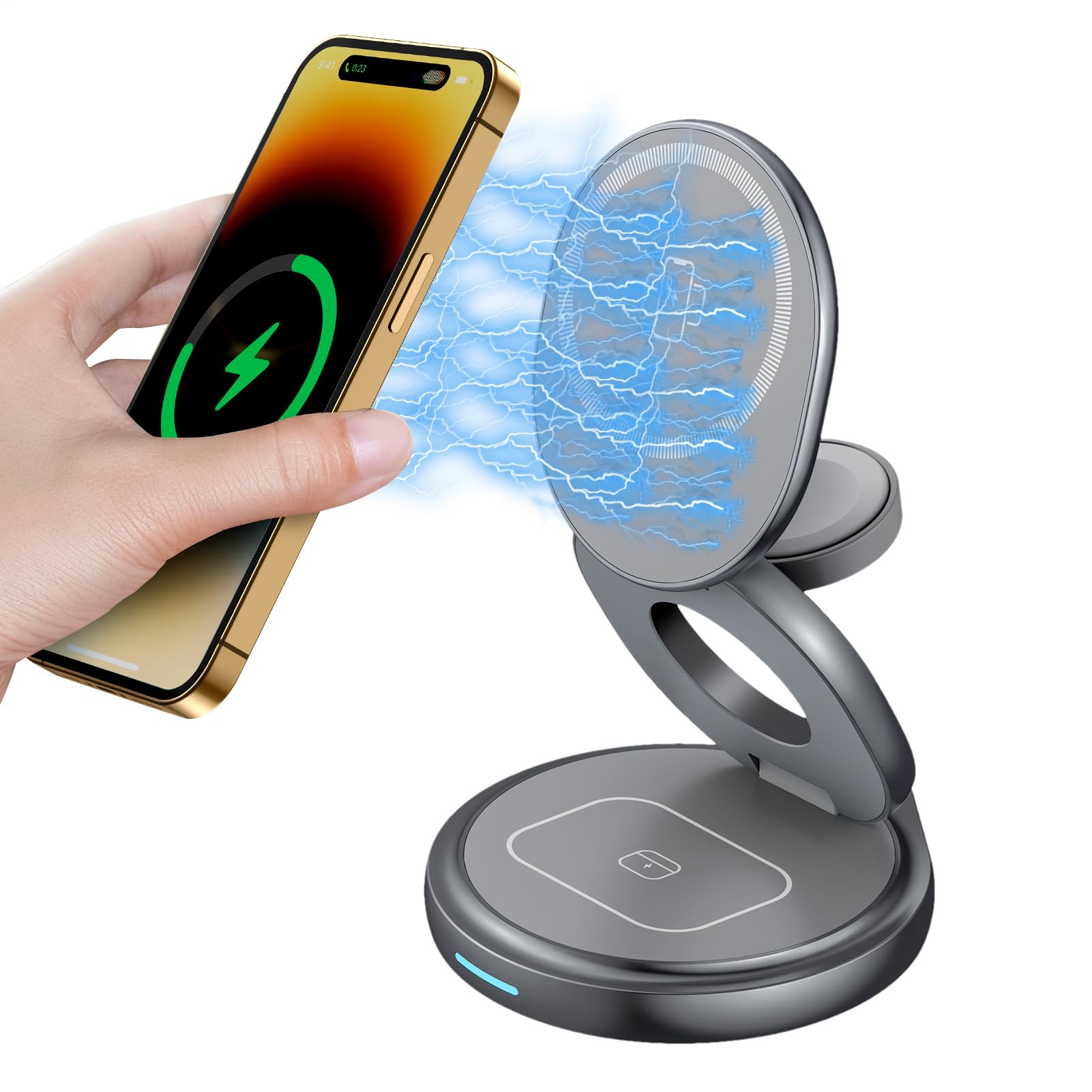 Caricatore Magnetico Portatile Supporto Pieghevole per Ricarica | Base di Ricarica per Telefono Per Multipli Dispositivi Orologi Auricolari Famiglia Casa Interno Esterno e Viaggio