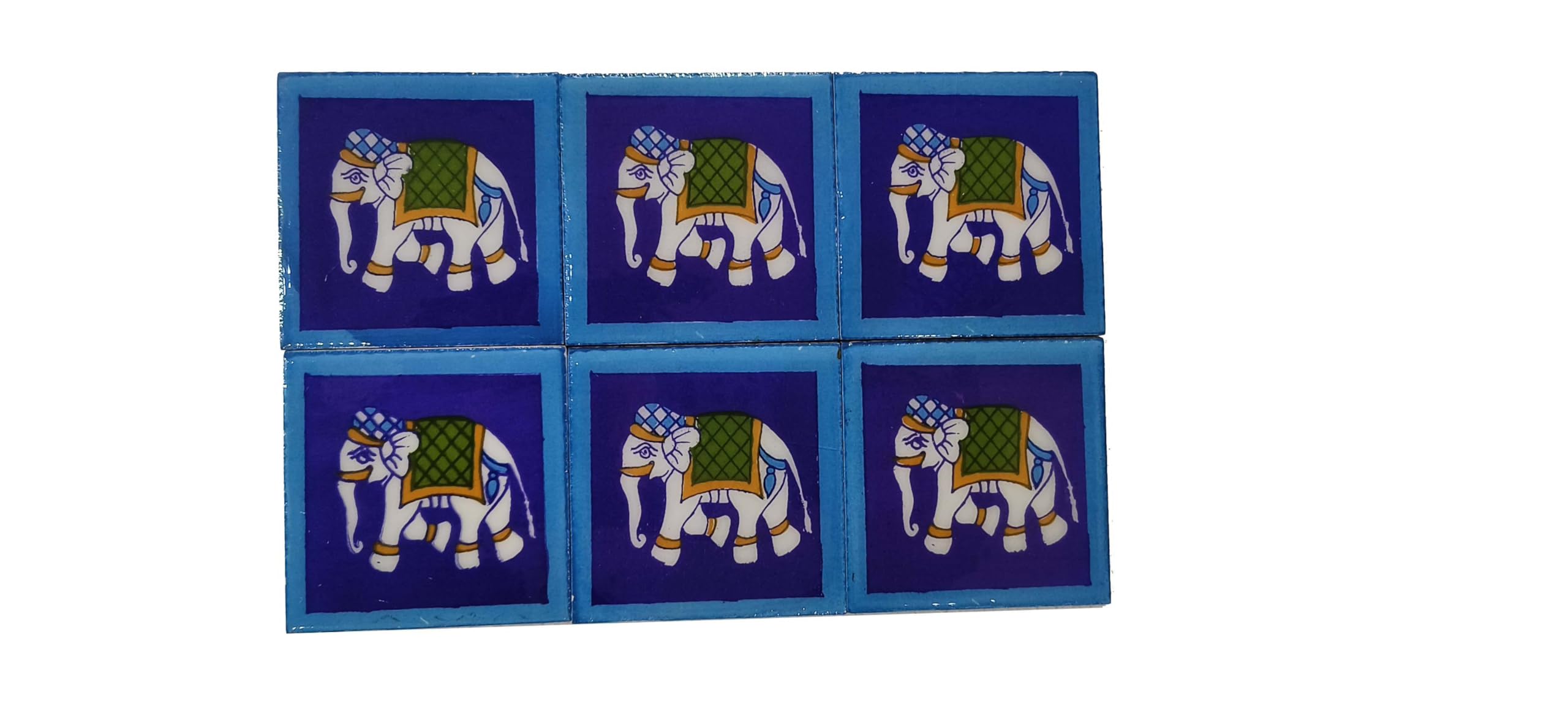 Home Decorative Ceramic Wall Hanging Tile Design Flooring Tiles Floral Kitchen Washroom Mosaic Furniture Tile Handmade Backsplash 3 x 3 Inches (Pack of 6, Blue)