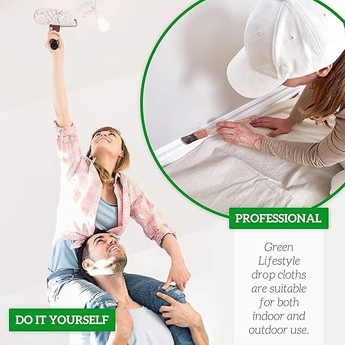 Vista 20 de GREEN LIFESTYLE Paños de lona multiusos para pintar, cubierta de suelo, protección resistente para muebles y superficies, lona de lona reutilizable