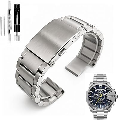 Replacement Watch Band Compatible with Diesel Mega Chief watch. Solid Heavy Metal Bracelet Compatible with models DZ1657, DZ4280, DZ4281, DZ4282, DZ4283, DZ4290, DZ4291