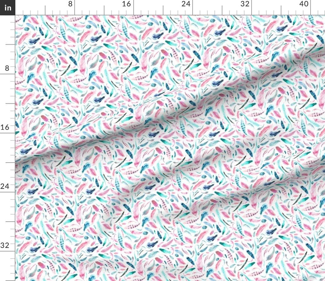 Spoonflower Fabric - Feather, Watercolor, Aqua, Pink, Pastel, Girl, Dream Catcher Printed on Cotton Poplin Fabric by The Yard - Sewing Shirting Quilting Dresses Apparel Crafts