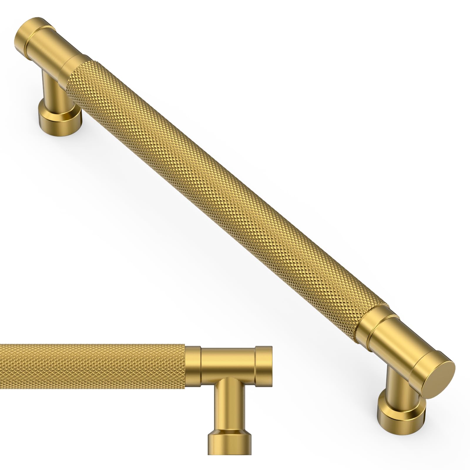 Amerdeco 10 Pack 6.3 Inch(160mm) Brushed Moderne Brass Cabinet Pulls Knurled Kitchen Cabinet Handles, Cabinet Pulls Kitchen Cabinet Hardware for Cupboard Drawer Pulls AM028
