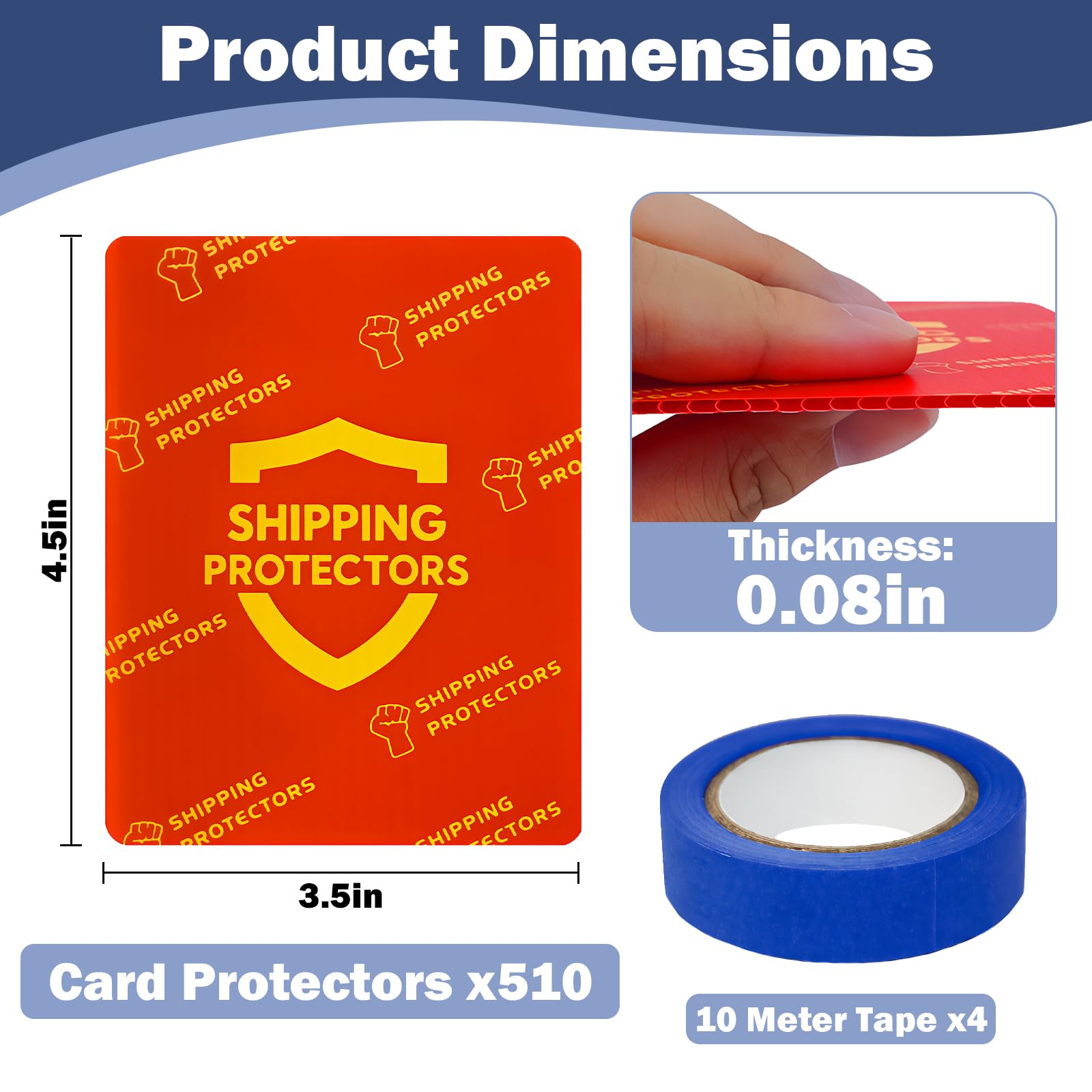 Lot de 510 protections d'expédition pour cartes à collectionner 8,9 x 11,4 cm avec 4 rouleaux de ruban adhésif, pochettes en plastique robuste pour expédition sûre, enveloppes prédécoupées