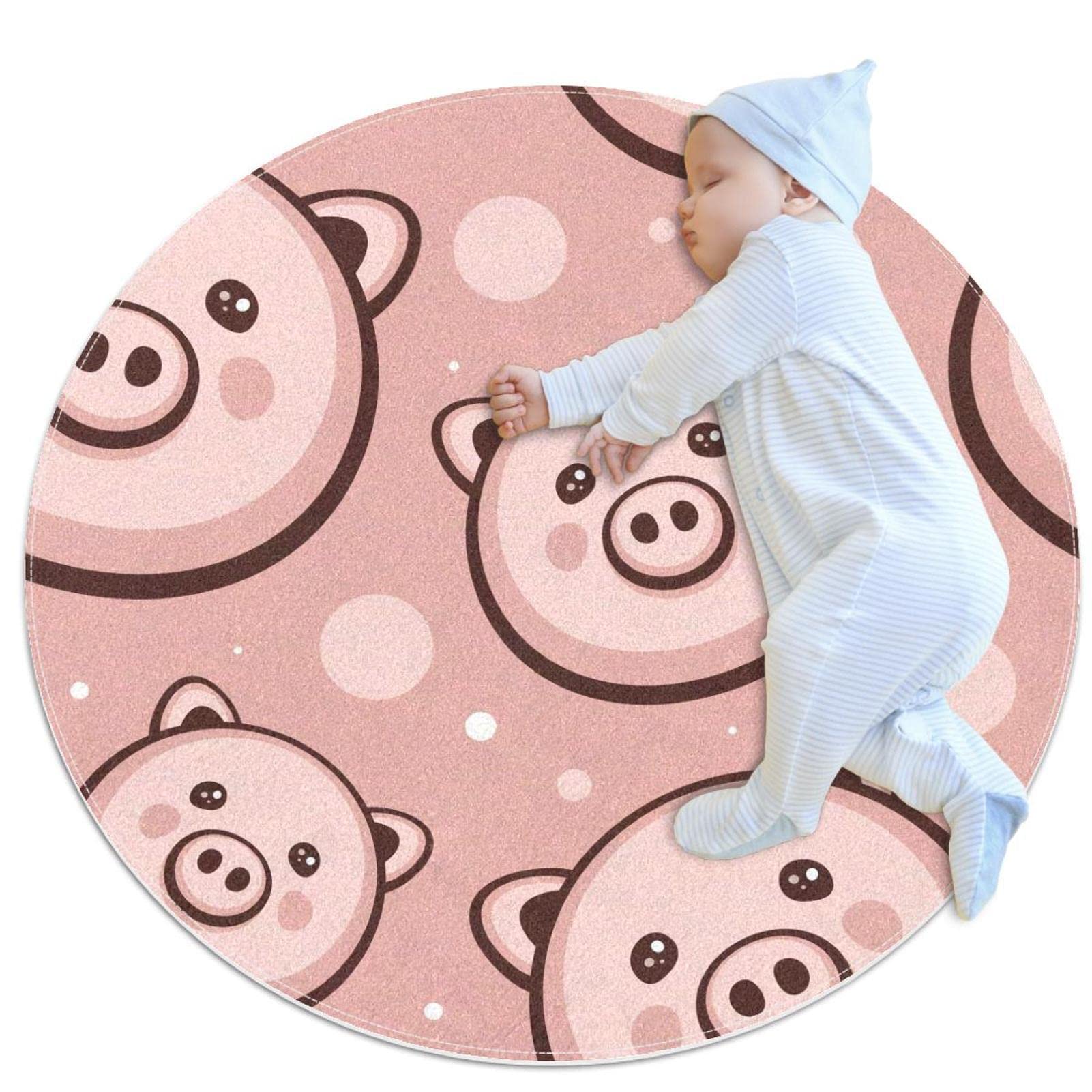 Alfombra redonda infantil de cerdito JDEZ para habitación de juegos o mascotas de 80x80 cm