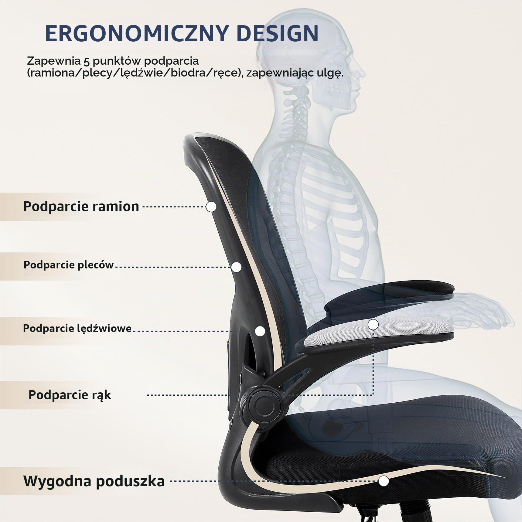 Youhauchair Krzesło biurowe, oddychające obrotowe krzesło biurowe, ergonomiczne krzesło biurowe, krzesło komputerowe z podnoszonymi podłokietnikami, czarne