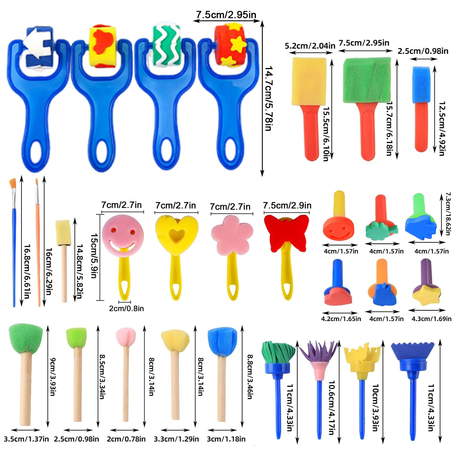 Raxfekro Set di 30 pennelli in spugna, utensili da pittura per bambini