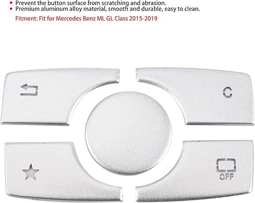 Miniatura 4 de Fydun Cubierta de botón multimedia Moldura de aleación de aluminio Pegatinas de botón de control multimedia Perilla para -Benz ML GL Clase 2015-2019