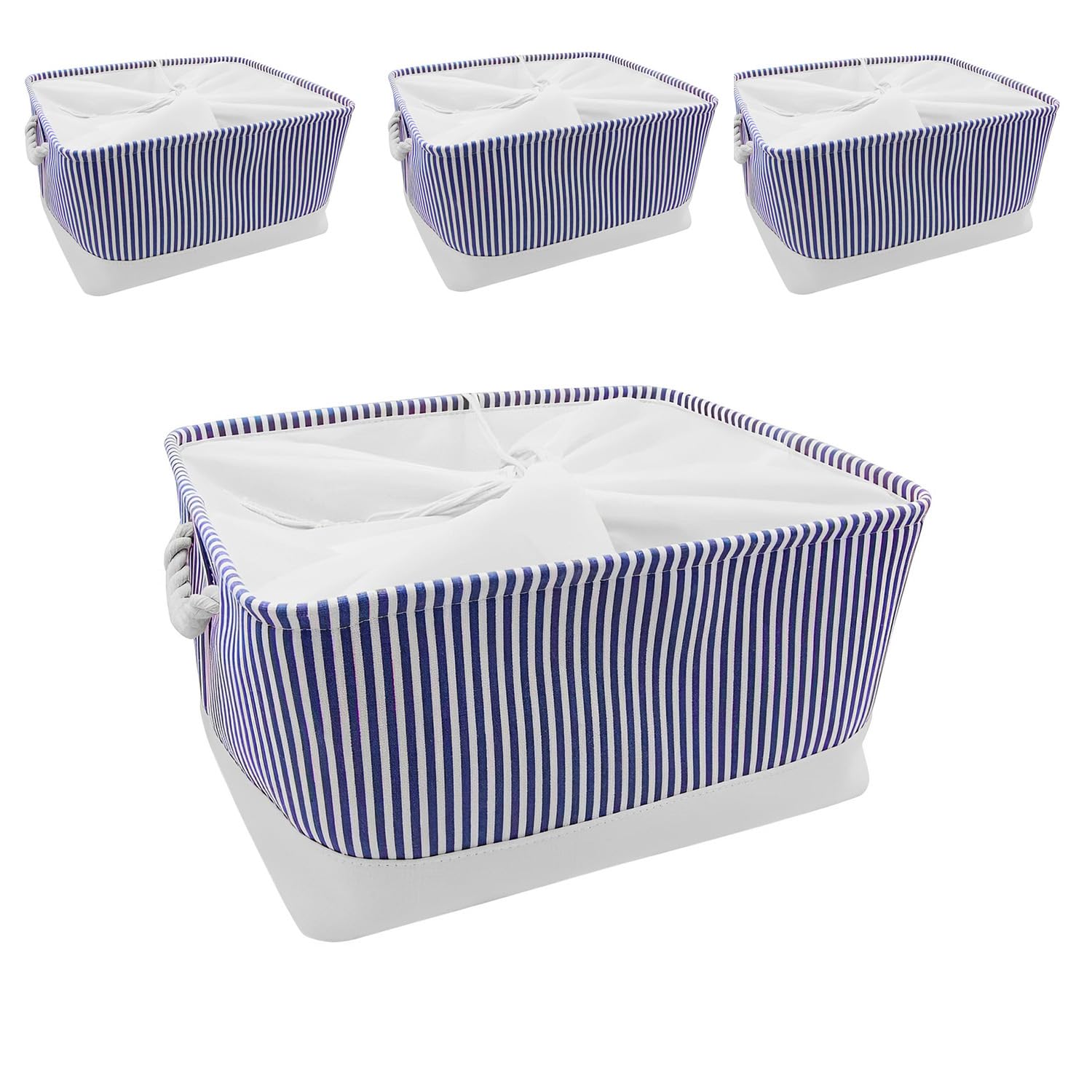 Mangata Jumbo Fabric Storage Boxes, Multi-Size, Linen Organiser Baskets for Shelves - 4 Pack, 50x40x30 cm(Blue Stripe, XXL)