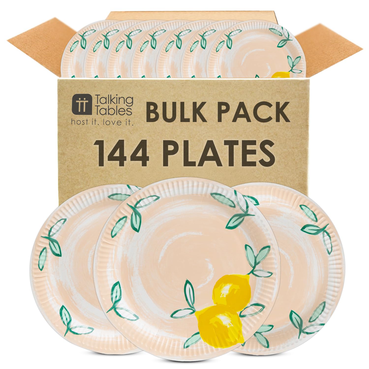 Talking Tables 144 x Bulk Pack Citrus Fruit Lemon Tropical Paper Plates Eco-Friendly Recyclable Disposable Party Tableware for Summer Alfresco Dining in Garden Picnic BBQ Catering 23 cm