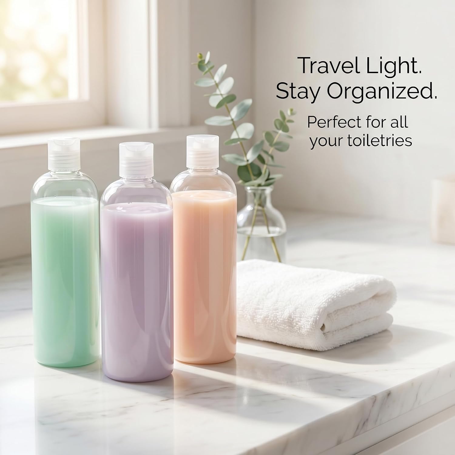20 PCS 16oz 500ml Clear Plastic Empty Squeeze Bottles with Disc Top Flip Cap, Refillable Travel Containers for Shampoo, Conditioner, Lotion, Shower & Toiletries