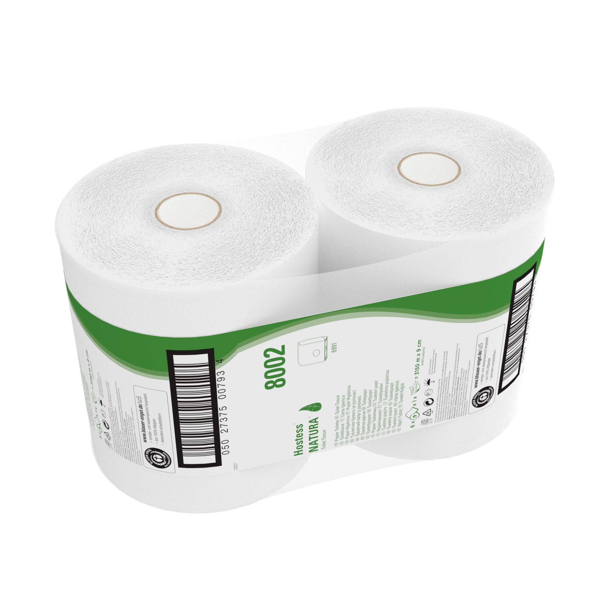 Hostess Natura Maxi Rotolo di Carta Igienica 8002, a 1 Velo, Bianco, 6 Rotoli x 525 m