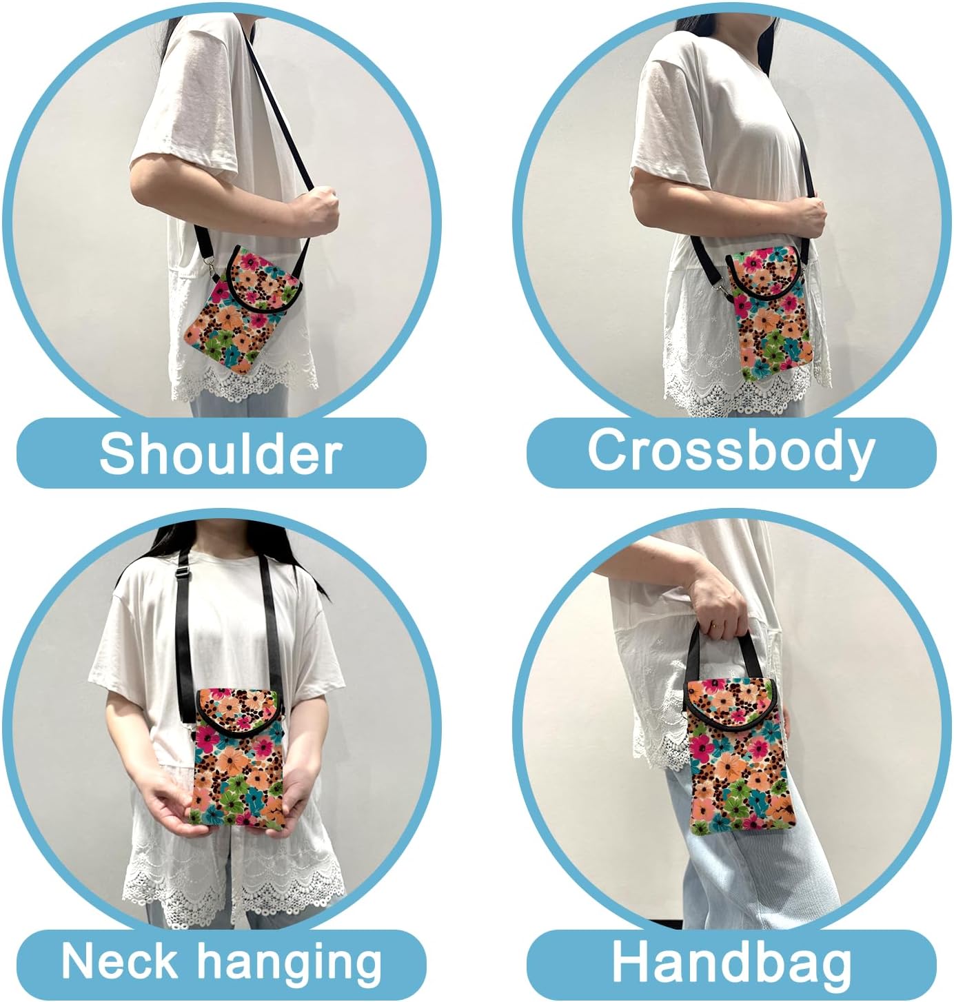 Neoprene Cell Phone Sleeve Pouch Case Bag with Crossbody Strap Neck Lanyard for Women 7.5 X 4.3 in Floral Pattern - Image 3