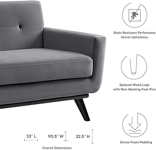 Miniatura 9 de Modway Sofá de terciopelo Engage Performance, gris